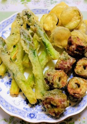 アスパラとなすの天ぷらとちくわの磯部揚げ-レシピのメイン写真