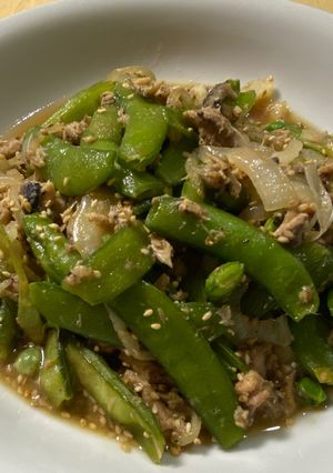 スナップえんどう豆とサバ缶のソテー-レシピのメイン写真