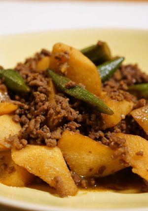 ひき肉とながいものカレー風味煮-レシピのメイン写真