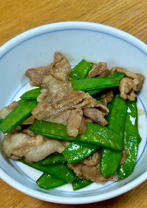 絹さやと豚バラ肉の甘辛炒め-レシピのメイン写真