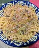 ササミとしめじ玉ネギ大葉の和風パスタ