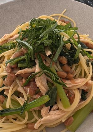 納豆と小松菜と梅肉の冷製パスタ-レシピのメイン写真