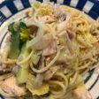 ベーコン&鮭、野菜の簡単ワンパンパスタ