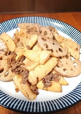 竹の子と牛肉、蓮根のオイスターソース炒め-レシピのメイン写真