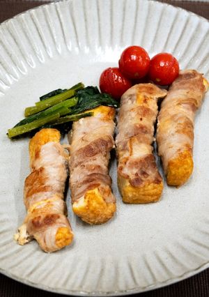 厚揚げ肉巻きと小松菜の牛乳ポン酢煮-レシピのメイン写真