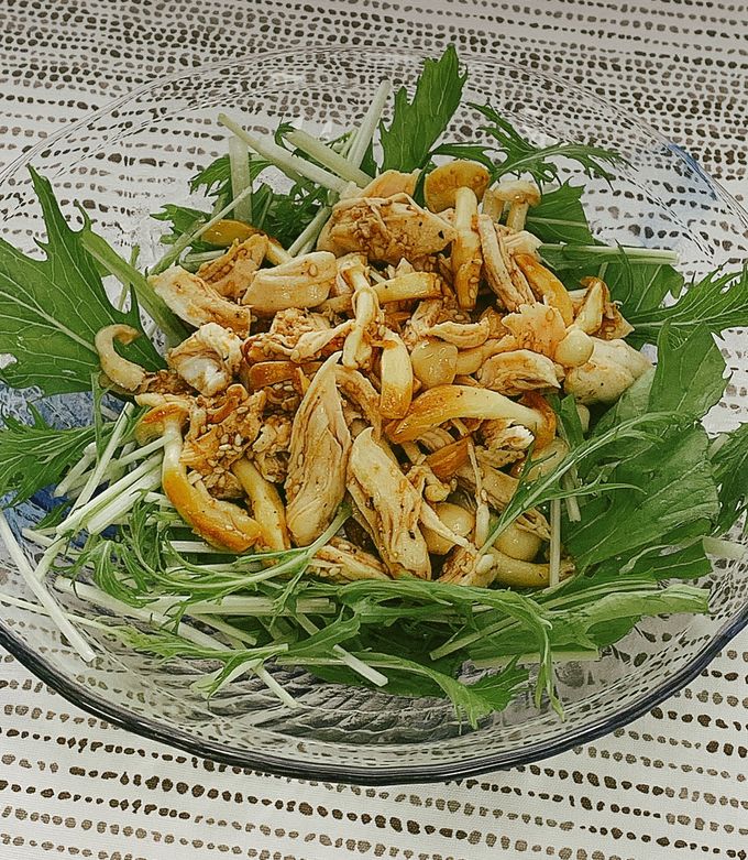 水菜とささ身とブナピーのヘルシーサラダ by アスママASMOM