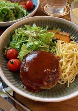 ふわふわ豆腐ハンバーグ＆チーズパスタ-レシピのメイン写真