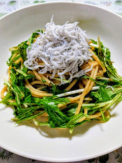 簡単ランチ!水菜とシラスと海苔のパスタ-レシピのメイン写真