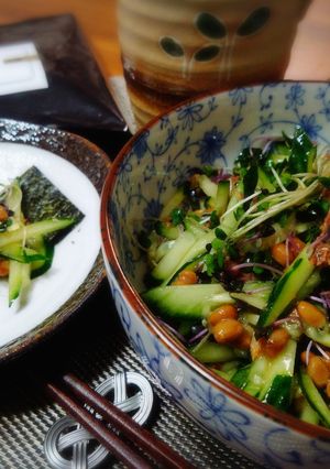 ＊胡瓜と納豆といわし蒲焼缶のサラダ＊-レシピのメイン写真