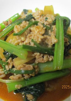 鶏ひき肉と小松菜りんごの炒め物😋-レシピのメイン写真