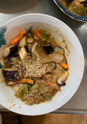 簡単中華風味噌親子丼味根菜茄子甘酢酢豚-レシピのメイン写真