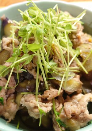 ナス豚と豆苗のバタポン炒め☆楽チン-レシピのメイン写真