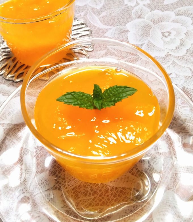 アガー◎オレンジジュースで蜜柑ゼリー♪ by ぽむぽむまりん