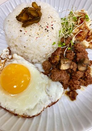 ひき肉とマッシュルームのプレートご飯-レシピのメイン写真