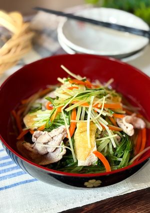 簡単でヘルシー！水菜とにんじんと油揚げのサッと煮-レシピのメイン写真