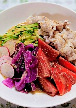 簡単ランチ！胡瓜豚肉トマトの素麺サラダ-レシピのメイン写真