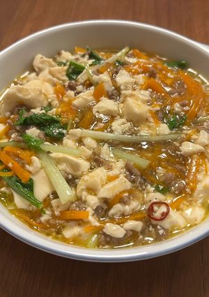 ひき肉と豆腐のピリ辛麻婆風水菜添え-レシピのメイン写真