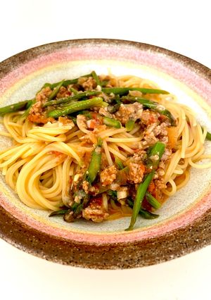 アスパラとチーズのミートスパゲッティ-レシピのメイン写真