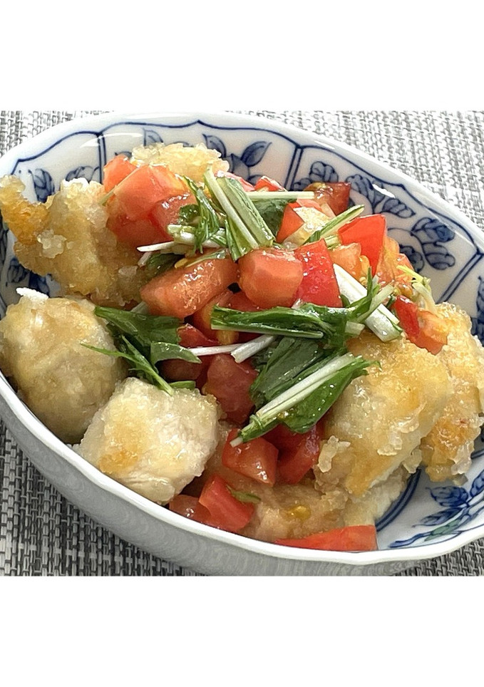 水菜とトマトの甘酢かけ唐揚げ★動画あり★-レシピのメイン写真