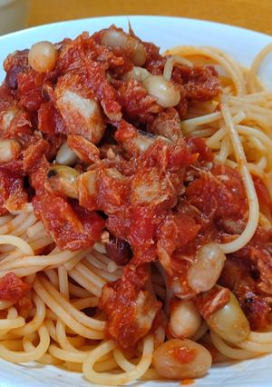 包丁いらず！ツナと豆のトマトスパゲティ-レシピのメイン写真