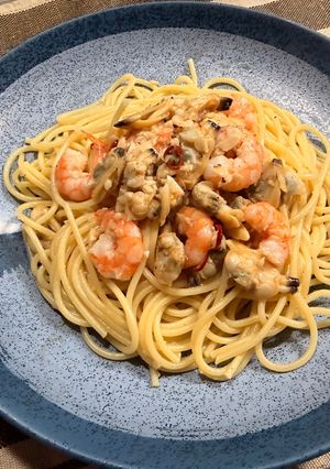 レンチンで簡単！エビとあさりのペペロンチーノ-レシピのメイン写真