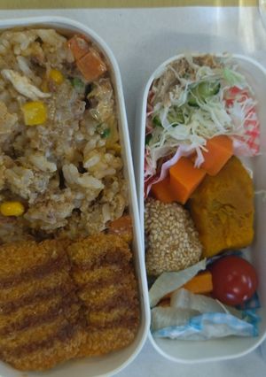 レンジ簡単中華風味噌󠄀カツ味炒飯弁当-レシピのメイン写真