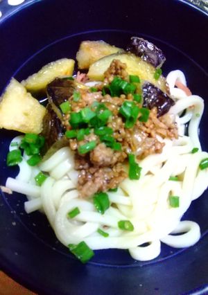 水茄子と採れたてニンニン肉味噌ざるうどん-レシピのメイン写真