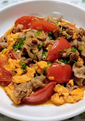 夏の夕飯!簡単豚肉トマト卵中華炒め主菜-レシピのメイン写真