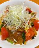 豚ばら肉とトマトの中華風タンミョン炒め