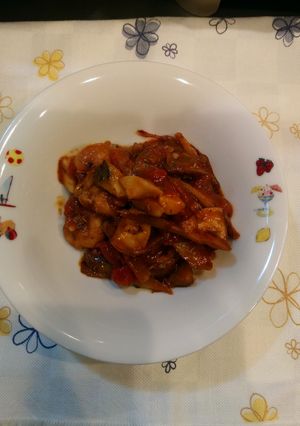 ゴボウと鶏モモ肉の赤ワイントマト煮-レシピのメイン写真