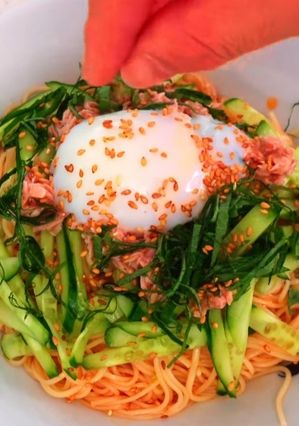 酸っぱ辛い大葉で爽やかプラス大葉とツナのビビン麺-レシピのメイン写真