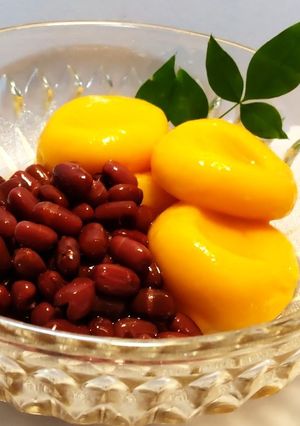 南瓜の豆腐白玉と酢小豆　露茜のシロップ-レシピのメイン写真