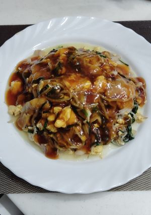 豚バラ肉のニラ玉もやしあんかけ-レシピのメイン写真