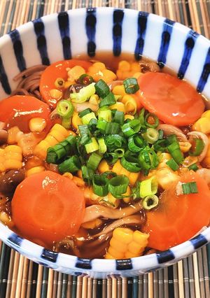 とうもろこしの温かいお蕎麦-レシピのメイン写真