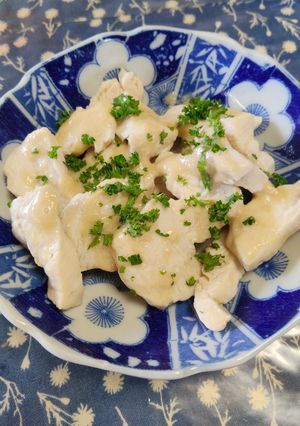 鶏むねレンジ蒸し タヒニソース-レシピのメイン写真
