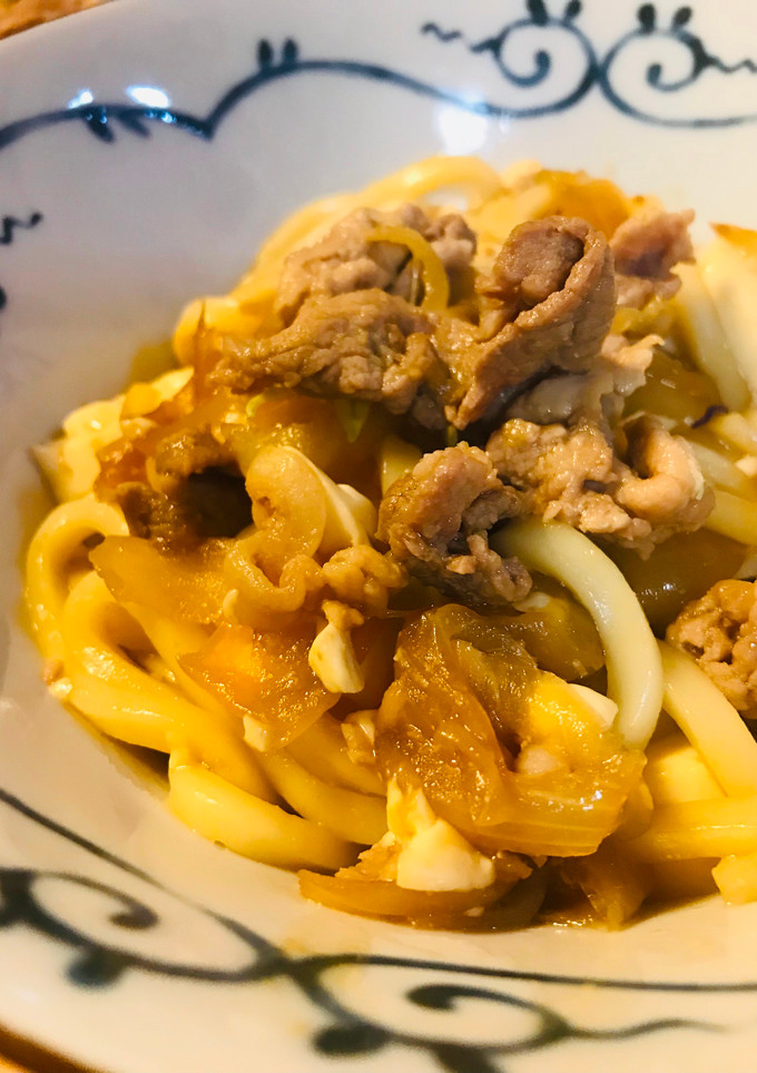 豚こまぎれ肉＆玉ネギのあまから焼きうどん-レシピのメイン写真