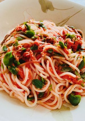 スベリヒユのトマトパスタ　雑穀麺-レシピのメイン写真