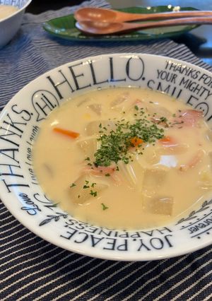 おかんレシピ𓀤𓀣豆乳スープ-レシピのメイン写真