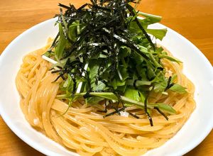 水菜と刻み海苔の釜玉ポン酢醤油パスタ-レシピのメイン写真