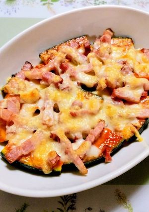 子供喜ぶ簡単夕飯トースターかぼちゃチーズ焼き副菜-レシピのメイン写真