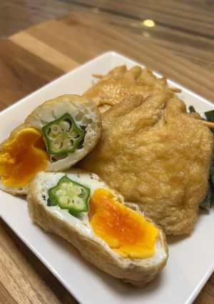 めんつゆで簡単！お月見卵と星のオクラ☆巾着煮-レシピのメイン写真