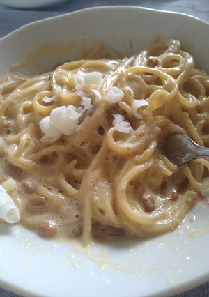 梅納豆カルボナーラ風パスタ　超簡単-レシピのメイン写真