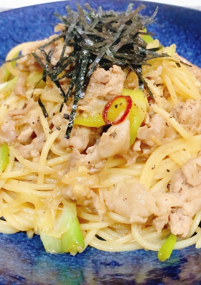 簡単！豚肉と長ネギの和風パスタ-レシピのメイン写真