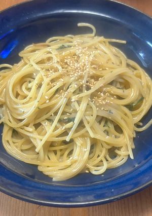 春菊と塩昆布のワンパンパスタ-レシピのメイン写真