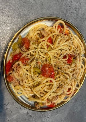 ツナとすりごまのミニトマトパスタ-レシピのメイン写真