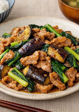 なすと小松菜の豚肉甘辛味噌炒め-レシピのメイン写真
