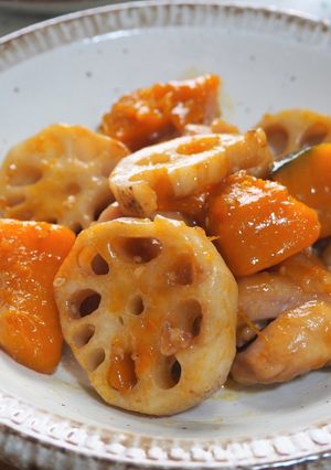 時短！蓮根・南瓜・もも肉の照り焼きホクカリ食感♪-レシピのメイン写真