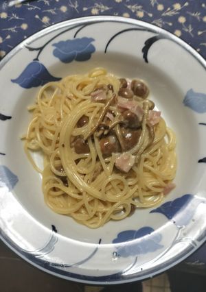 なめこと生ハムのクリームスパゲッティ-レシピのメイン写真