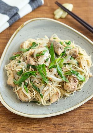 簡単！さば缶とねぎのそうめんチャンプルー-レシピのメイン写真