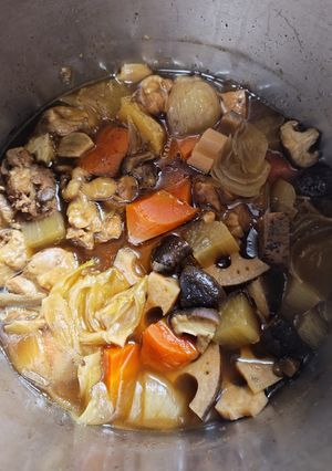 圧力鍋でヘルシー鶏肉と根菜のほっこり煮物-レシピのメイン写真